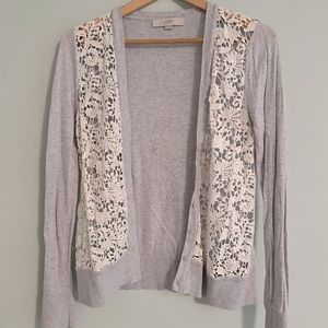 Loft, gray/white, lace, cardigan (size S), like new/perfect condition